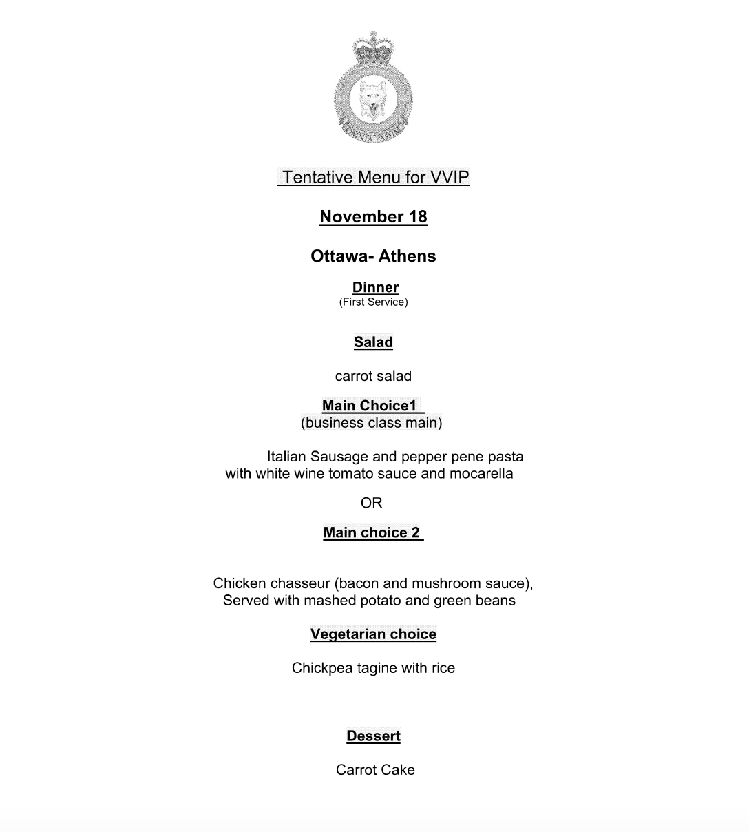 Screenshot of an in-flight menu
